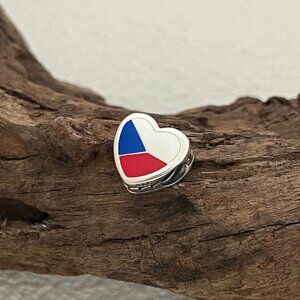 Pandora Czech Flag Exclusive Heart Charm S925 ALE Bead Charm Silver Jewelry